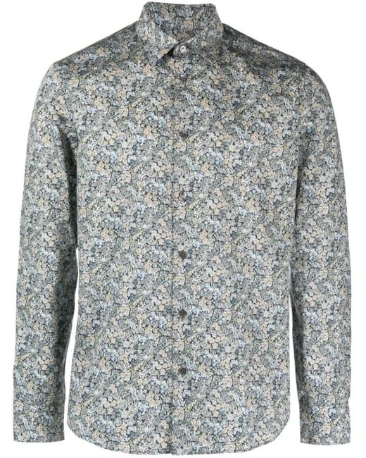 Paul Smith Gray Floral-print Poplin Shirt for men