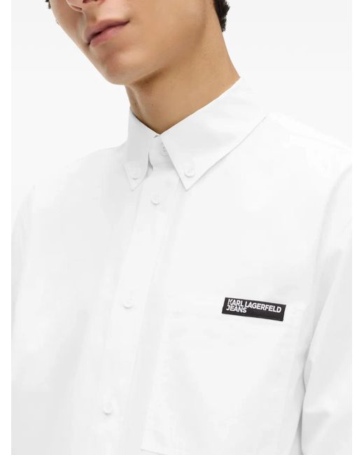 Karl Lagerfeld White Logo-Patch Poplin Shirt for men