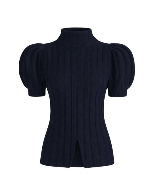 Violante Nessi Blue Puff-Sleeve Ribbed-Knit Sweater