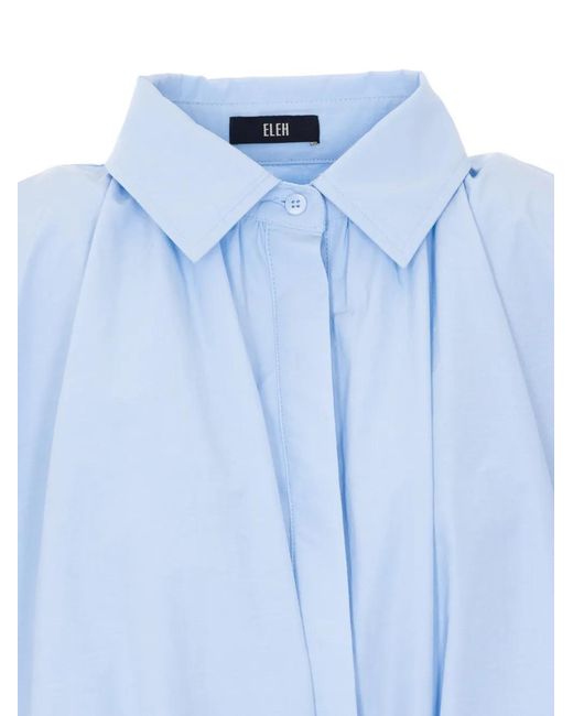 ELEH Blue Button Balloon-Effect Shirt