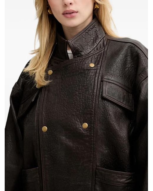 Bardot Black Double-Breasted Leather Jacket