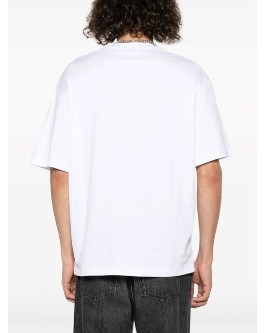 Neil Barrett White Thunderbolt-Embroidered Cotton T-Shirt for men