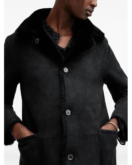AllSaints Black Serra Buttoned Leather Coat