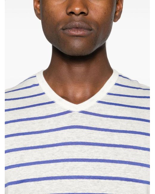 Majestic Filatures Blue Striped V-neck T-shirt for men