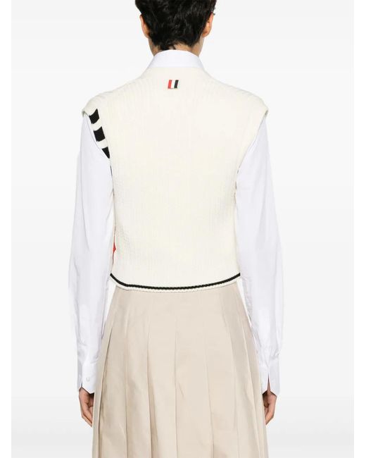 Thom Browne White 4-Bar Stripe Intarsia-Knit Vest