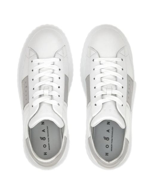メンズ Hogan Hストライプ レザースニーカー White