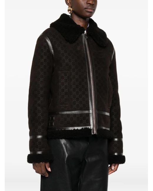 Gucci Black Shearling-Collar Leather Jacket
