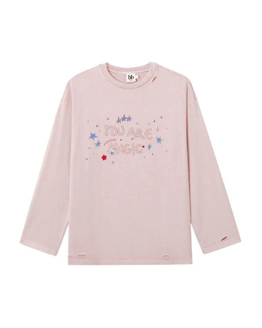 B+ AB Pink Distressed Long-Sleeve Top