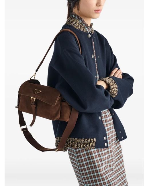 Chaqueta bómber de lana con ribete de punto Prada de color Blue