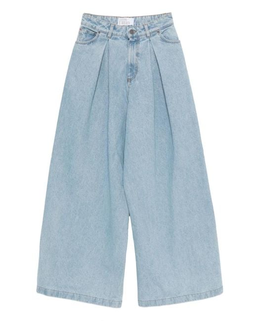 GIUSEPPE DI MORABITO Blue Pleated Wide-Leg Jeans
