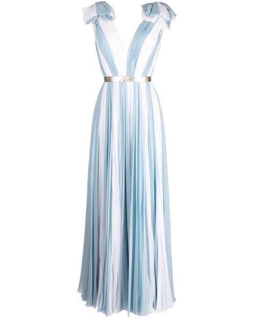 Jenny Packham Blue Laguna Pleated Silk Maxi Dress