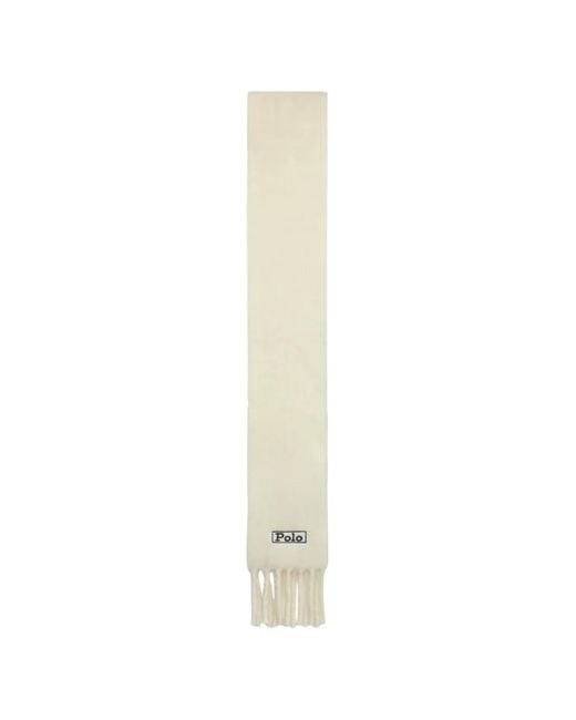 Polo Ralph Lauren White Logo-Embroidered Fringed Scarf