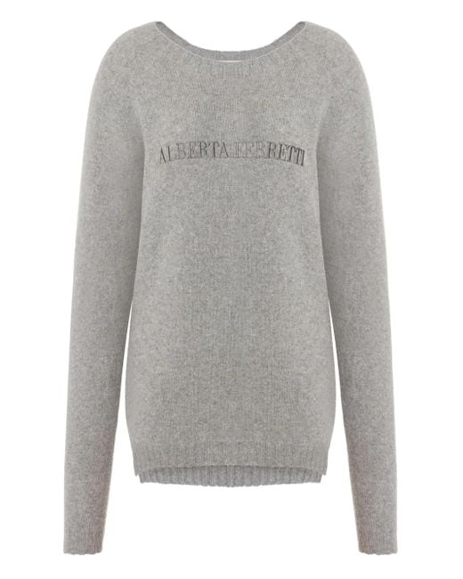 Alberta Ferretti Gray Logo-Embroidered Sweater