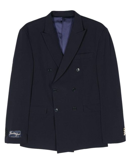 FAMILY FIRST Blue Twill Double-breasted Blazer for men