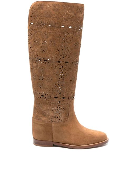 Via Roma 15 Brown Openwork Suede Boots