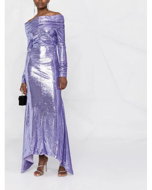 The Attico Purple Off-Shoulder Sequin Dress
