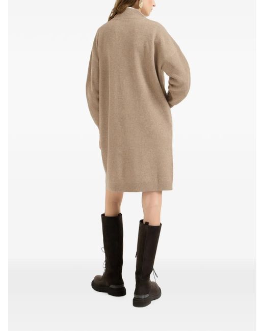 Brunello Cucinelli Natural Virgin Wool, Cashmere And Silk Rib-Knit Dress With Precious Half-Zip