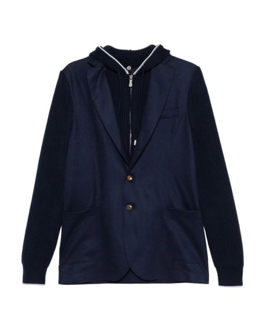 Eleventy Blue Ribbed Hooded Jacket for men