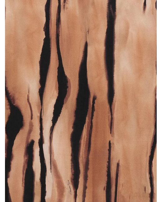Elisabetta Franchi Brown Foulard En Sergé De Soie À Imprimé Tigre