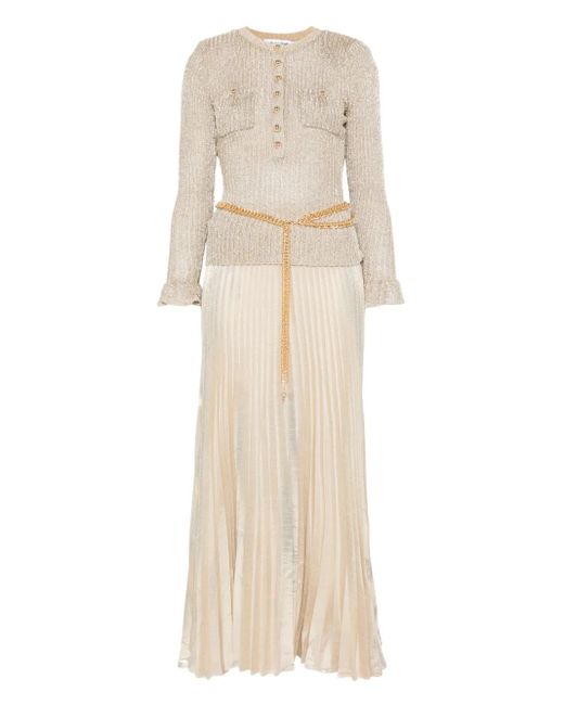 Self-Portrait Natural Ribbed-Knit Lurex Maxi Dress