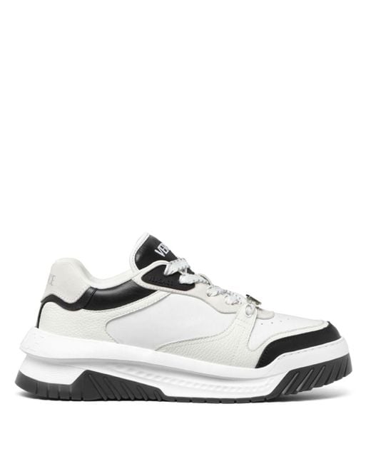 Versace White Panelled Leather Sneakers for men