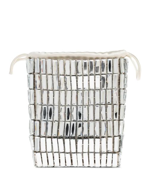 Self-Portrait White Crystal-Embellished Drawstring Tote Bag