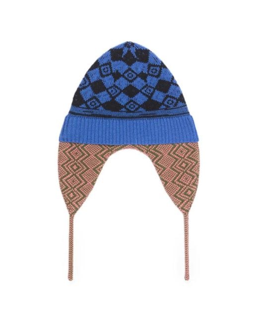 Dries Van Noten Blue Jacquard Wool Hat for men