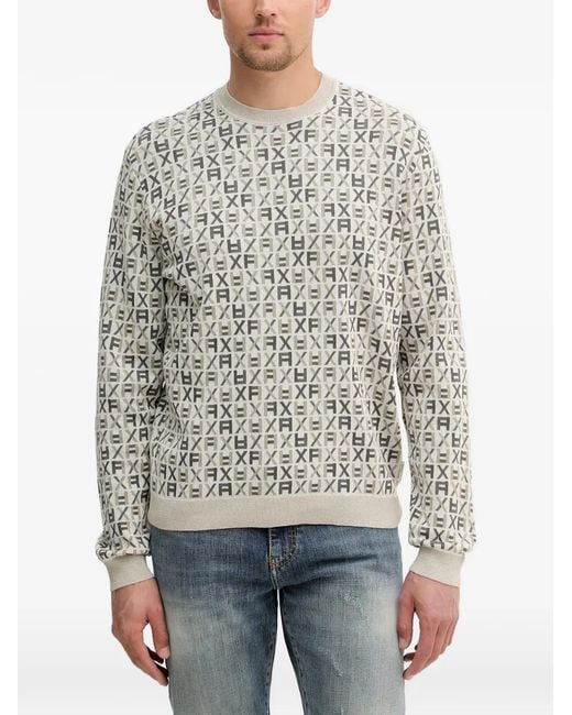 ARMANI EXCHANGE Gray Monogram-Pattern Sweater for men