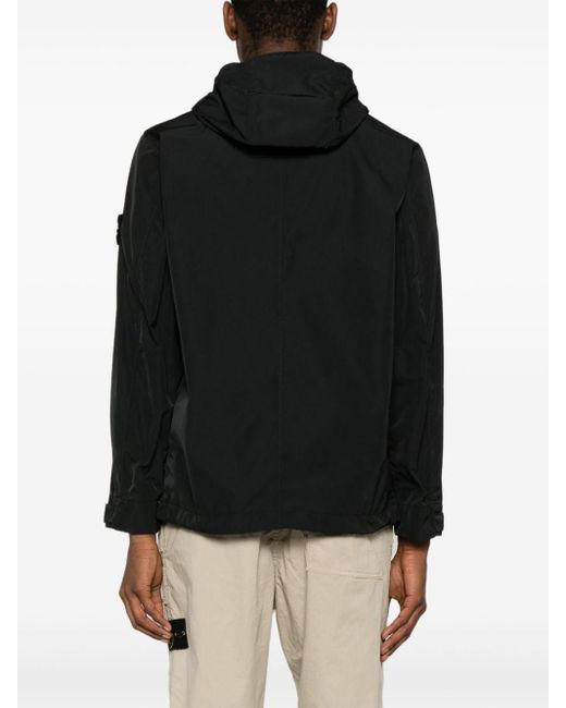 Stone Island Black Compass-appliqué Hooded Jacket for men