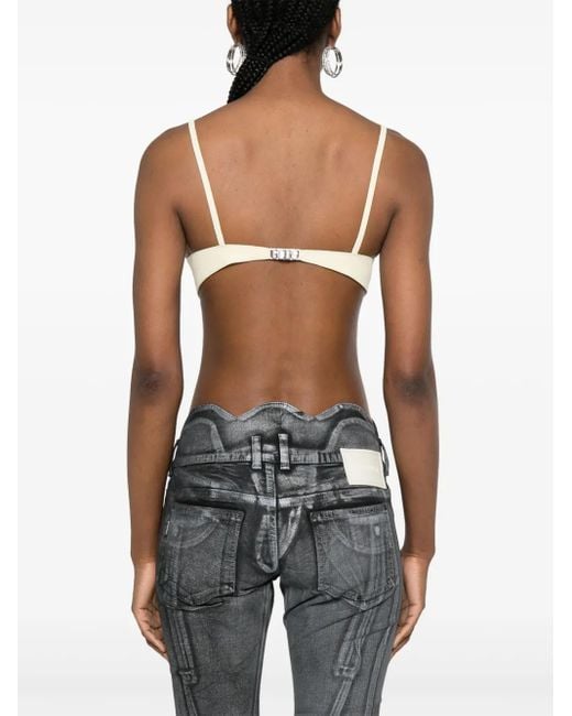 Gcds Natural Hoop Logo-Plaque Suede Bralette