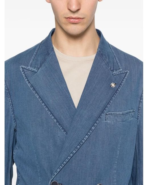 Manuel Ritz Blue Double-Breasted Denim Jacket for men