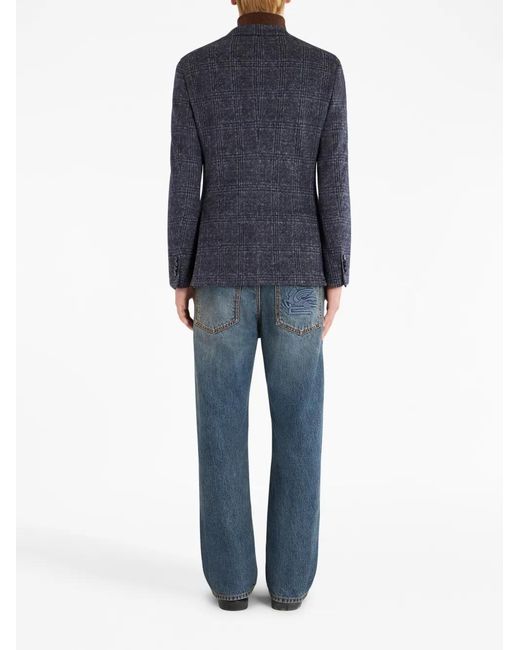 Etro Blue Checked Single-Breasted Blazer for men