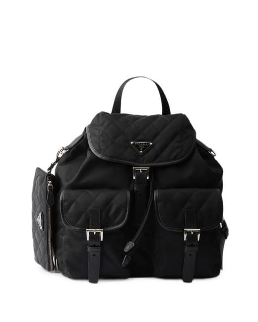 Prada Black Medium Quilted Re-Nylon Backpack With Saffiano Leather Trim