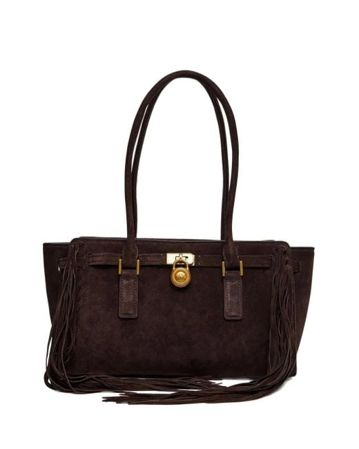 Bolso de hombro Hamilton Moderne pequeño de ante con flecos Michael Kors de color Black