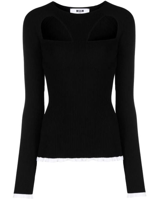 MSGM Black Logo-Intarsia Cut-Out Jumper