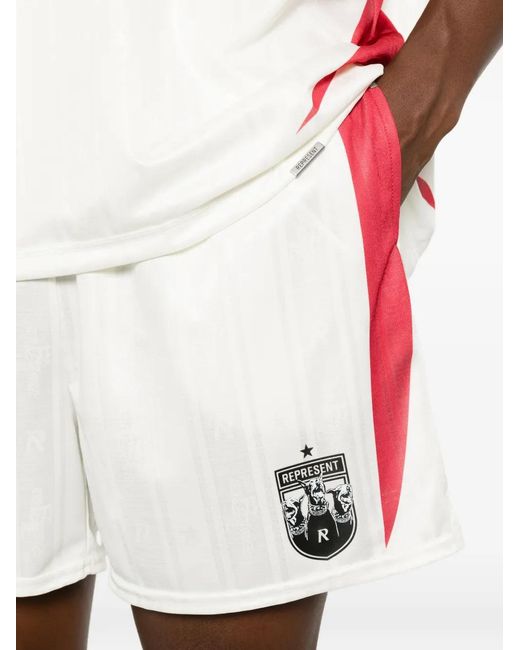 Represent White Spike Logo-Patch Panelled Shorts for men