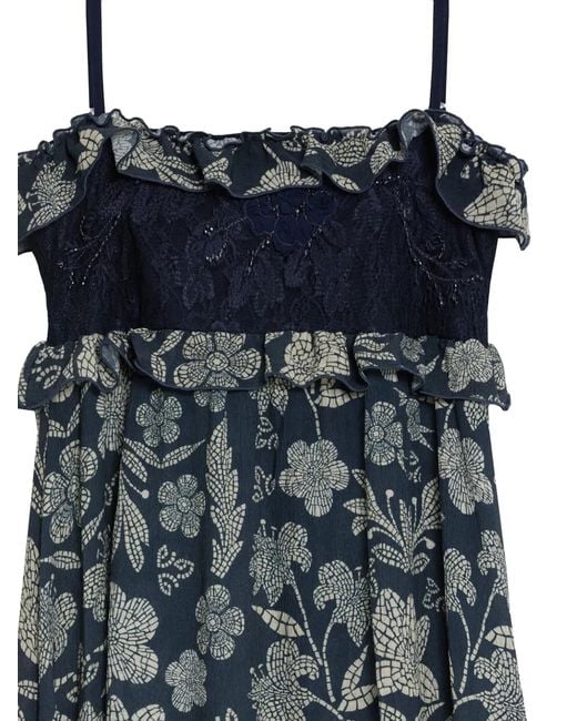 Agua Bendita Blue Amaranta Floral-Print Ruffled Maxi Dress
