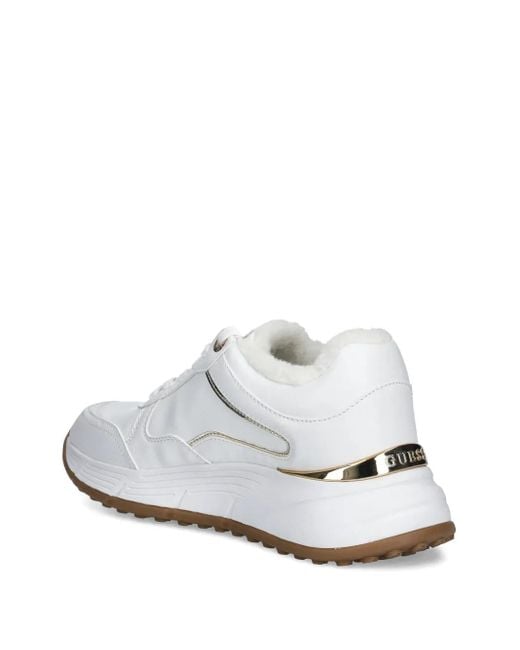 Guess White Farrea Faux Fur-Trim Sneakers