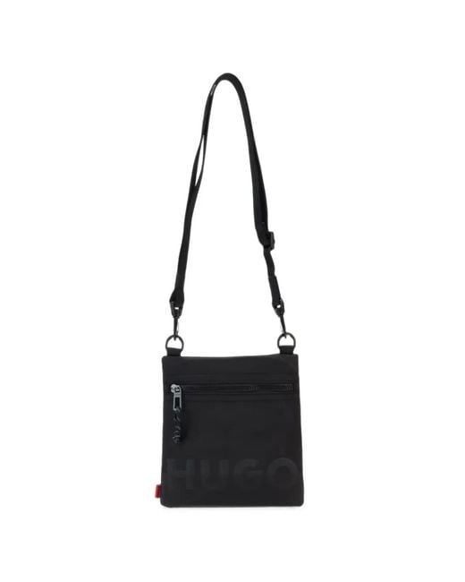 HUGO Black Logo-Print Messenger Bag for men