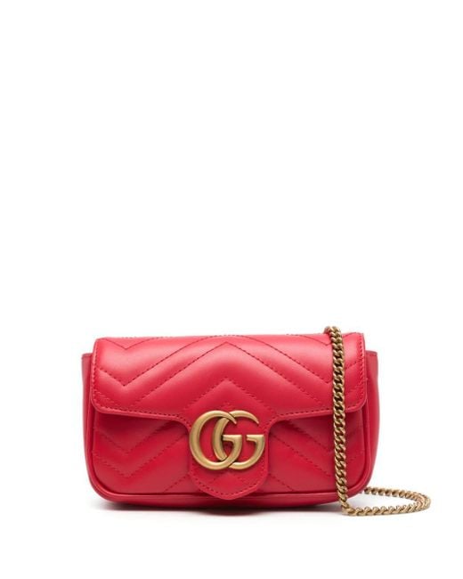 Gucci Red GG Marmont Super-Mini-Tasche Aus Matelassé-Leder