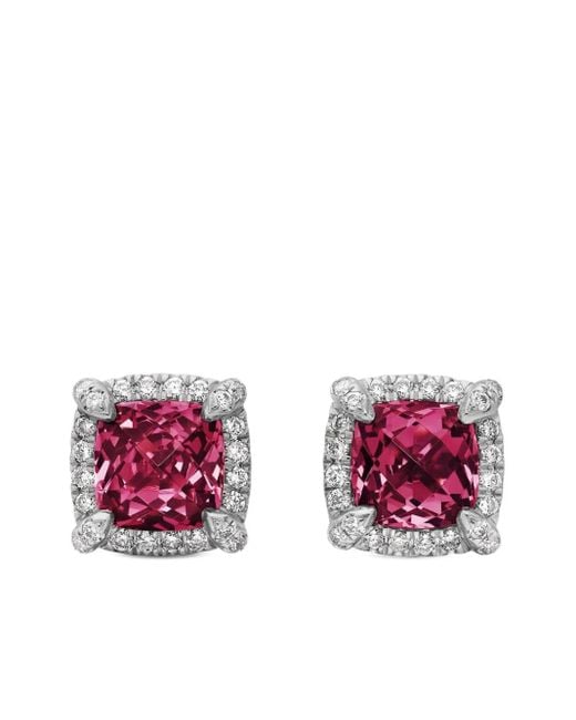 David Yurman Petite Chatelaine ロードライトガーネット&ダイヤモンド ピアス 5mm スターリングシルバー Metallic