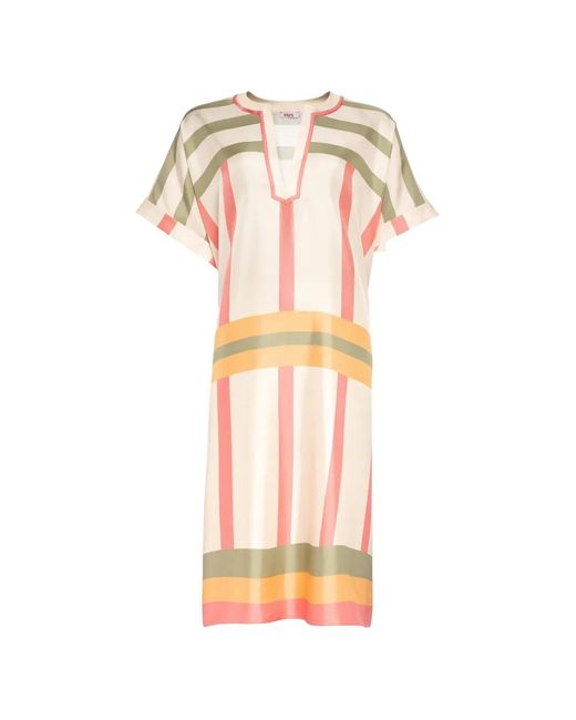 Eres White Ice Striped V-Neck Beach Dress
