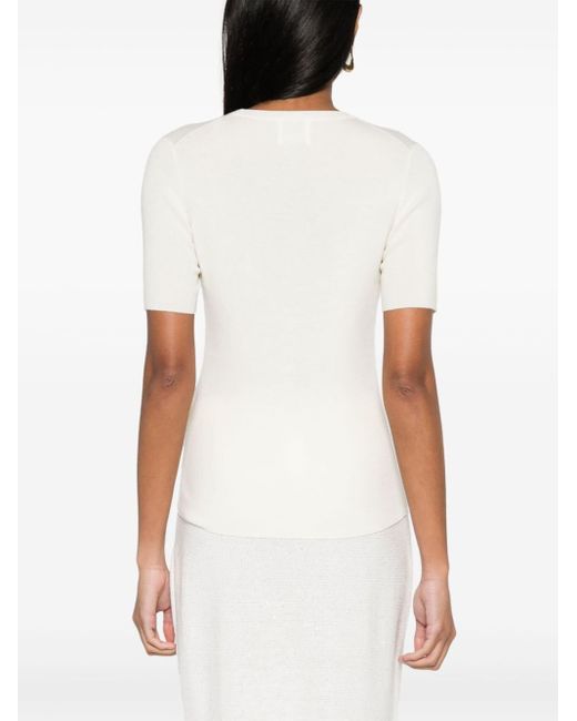 Allude White Knitted Wool T-shirt