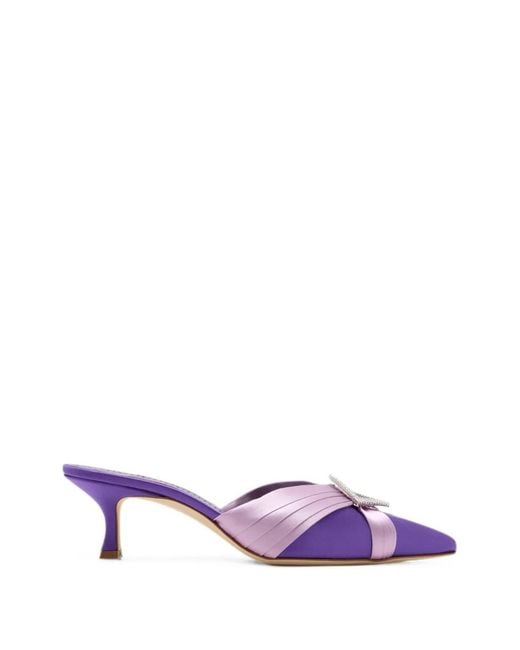 Manolo Blahnik Purple Vieras Crystal-Embellished Pointed-Toe Heeled Mules