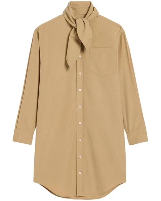 AMI Natural Scarf-Collar Cotton Shirt Dress