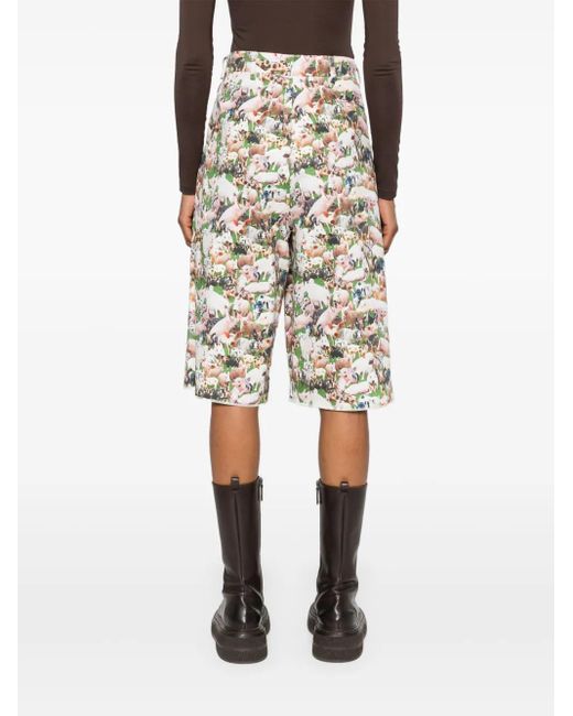 Bless White Bundfaltenshorts mit Schweine-Print