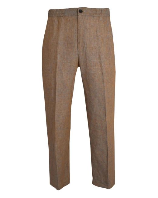 Altea Gray Elasticated-Waist Linen Trousers for men