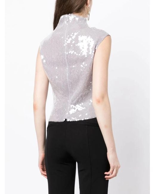 16Arlington White Luna Sequin-Embellished Top