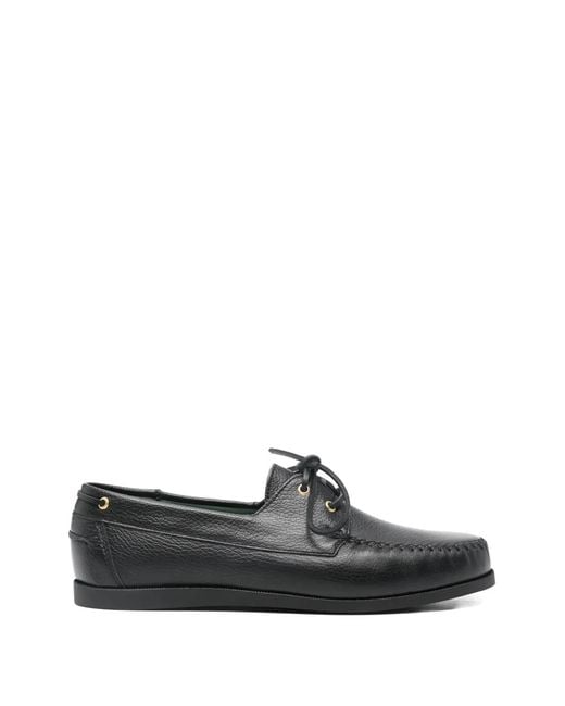 VINNY'S Black Boatman Lace-Up Boat Shoes for men