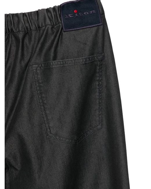 Kiton Gray Drawstring Logo-Patch Trousers for men